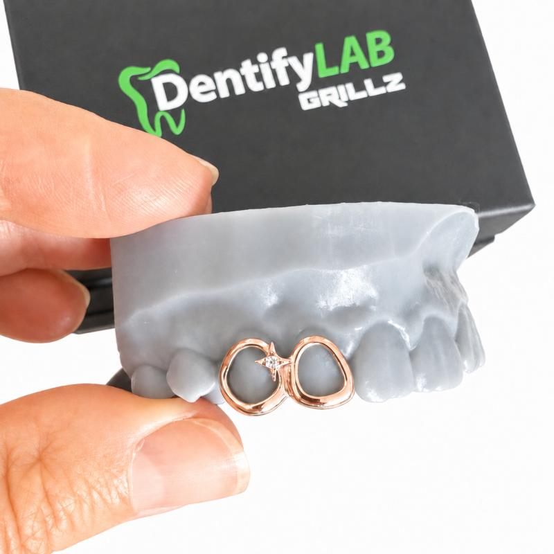 2 teeth Gold Star Grillz with Swarovski Z310