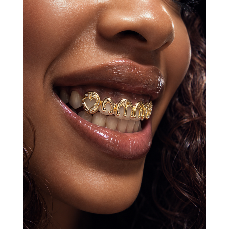 6 Diş Swarovski Kalp ve Damla  Grillz Z318